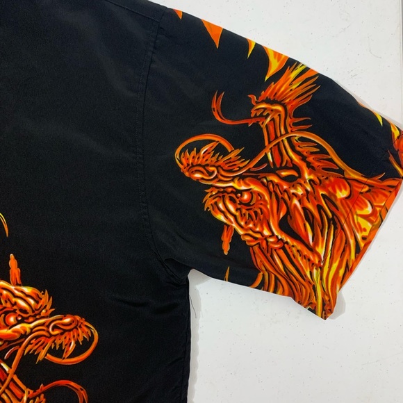 Y2K/90s Flame Dragon Button Up Shirt - XXL - Picture 6 of 9
